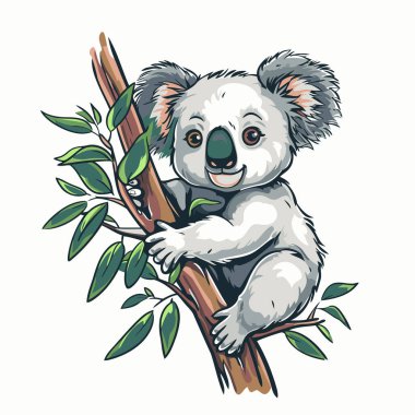 Okaliptüs ağacında tatlı koala. Vektör illüstrasyonu.
