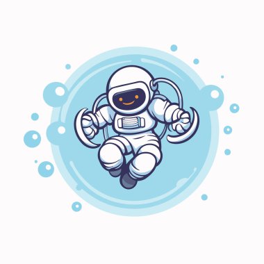 Astronot çizgi film karakteri. Beyaz arkaplanda vektör illüstrasyonu.