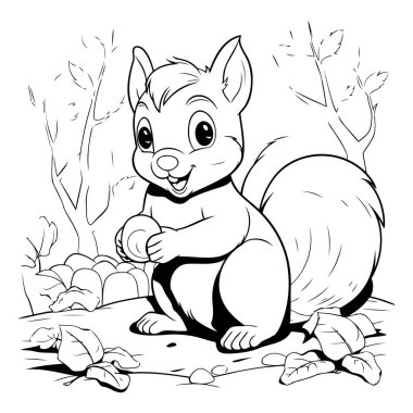 Siyah ve Beyaz Çizgi Film Çizgi Filmi Renklendirme Kitabı Sincap Hayvanı