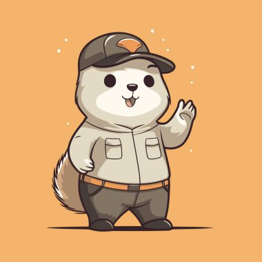 Üniformalı ve şapkalı şirin kunduz. Vektör illüstrasyonu.