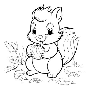 Şirin Sincap Çizgi Filmi Renklendirme Sayfası Özet Vektör Çizimi.