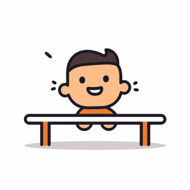 Masada oturan sevimli çocuk. Çizgi film tarzında vektör illüstrasyonu.