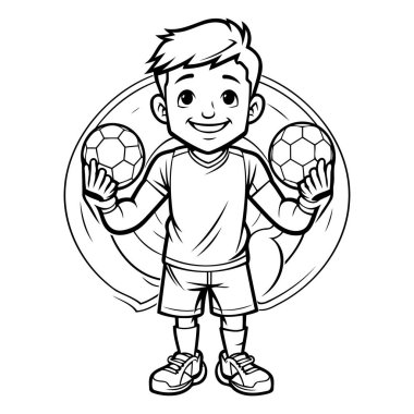 Futbol topu olan çocuk. Futbol toplu bir çocuğun vektör illüstrasyonu.
