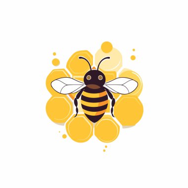 Arı ve bal peteği ikonu. Düz biçimli vektör illüstrasyonu.