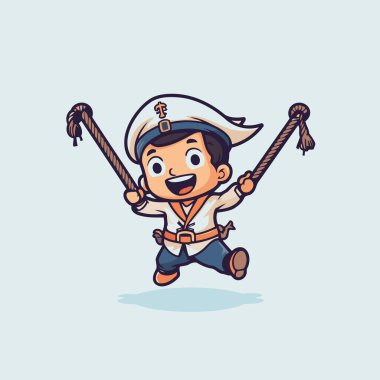 Çizgi filmci, ipli denizci. Çizgi film tarzında vektör illüstrasyonu.