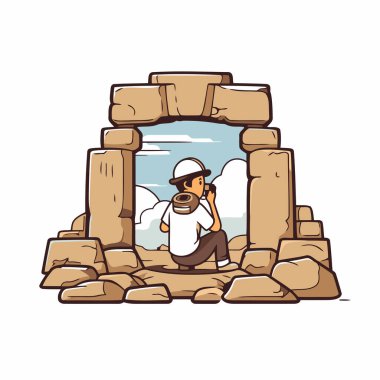 Kemerinde dürbünü olan turist. Vektör illüstrasyonu