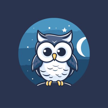 Baykuş çizgi filmi vektör çizimi. Sevimli baykuş ikonu. Baykuş logosu