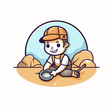 Kumda büyüteçle oynayan bir çocuğun canlandırması.