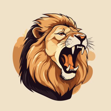 Aslan başlı vektör çizimi. Aslan başı vektör çizimi beyaz arkaplanda izole edildi.