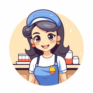 Üniformalı temizlikçi kadın. Düz bir şekilde vektör illüstrasyonu.