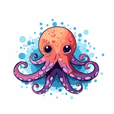 Ahtapot çizgi film karakteri. Beyaz arkaplanda izole edilmiş vektör illüstrasyonu.