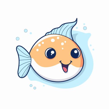 Şirin balık çizgi film karakteri. Vektör illüstrasyonu beyaz arkaplanda izole edildi.