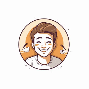 Yakışıklı genç adam gülümsüyor ve kameraya bakıyor. Vektör illüstrasyonu.