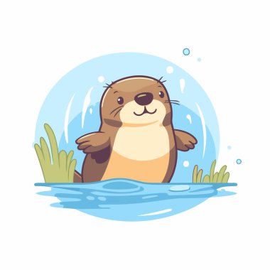 Suda tatlı su samuru. Çizgi film tarzında vektör illüstrasyonu.