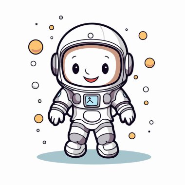 Uzayda sevimli bir astronot. Vektör illüstrasyonu beyaz arkaplanda izole edildi.