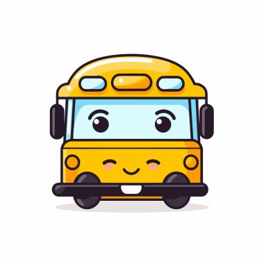 Şirin, mutlu okul otobüsü karakteri. Vektör düz çizgi film illüstrasyon simgesi tasarımı