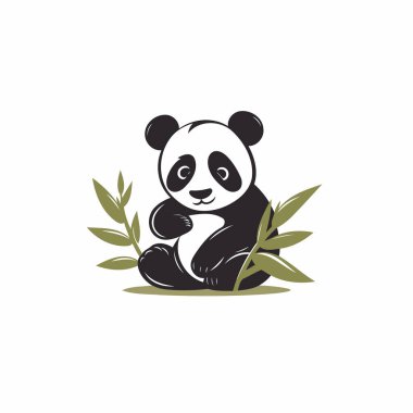 Şirin panda vektör logo tasarım şablonu. Panda ayı çizimi