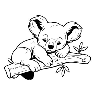 Ağaç dalında oturan sevimli koala. Vektör illüstrasyonu.
