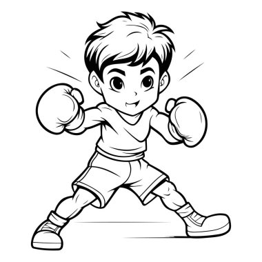 Erkek Boks Maskot Vektörü İllüstrasyonu. Sportif Çocuk Boks Maskotu