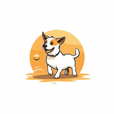 Jack Russell Terrier 'ın köpeği sahilde duruyor. Vektör illüstrasyonu.