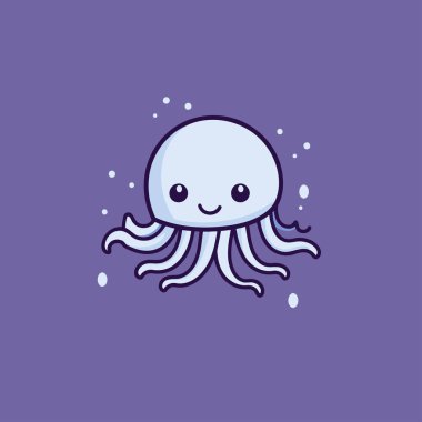 Sevimli çizgi film ahtapotu. Mor arkaplanda vektör illüstrasyonu.
