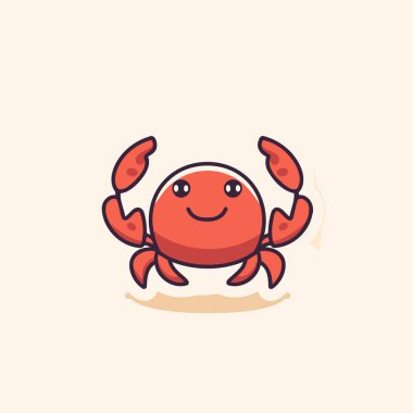 Tatlı çizgi film yengeci. Beyaz arkaplanda vektör çizimi izole edildi. Düz tasarım.