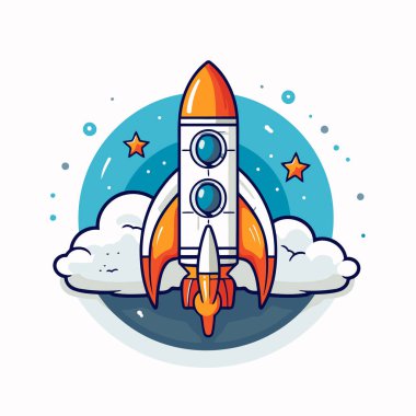 Beyaz arkaplanda düz stil bir roket simgesi. Başlangıç vektör illüstrasyonu.