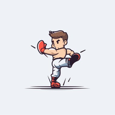 Tekme atan bir çocuğun çizgi film çizimi. Vektör illüstrasyonu.