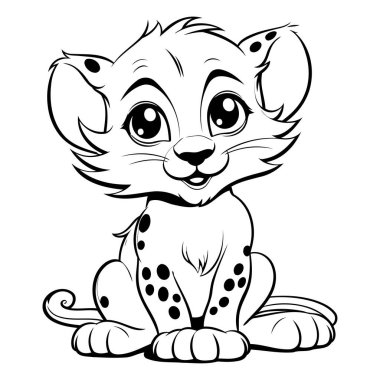 Çita - Siyah ve Beyaz Çizgi Film İllüstrasyonu. Beyaz Arkaplanda İzole Edilmiş