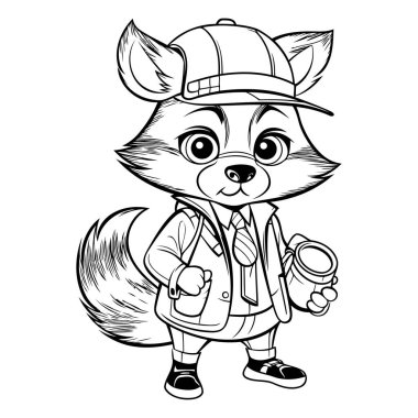 Şapkalı ve kameralı şirin bir tilki çizgi filmi. Vektör illüstrasyonu.