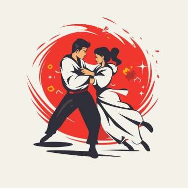 Kung fu. tango. Geleneksel Kore dansı. vektör illüstrasyonu