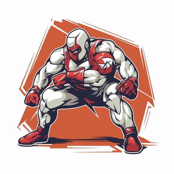 Karate fighter with boxing gloves. Vector illustration of martial arts.