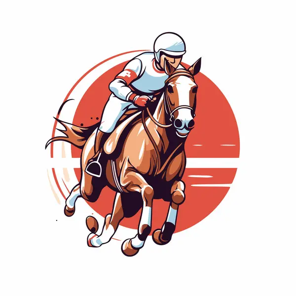 Horse Jockey Riding Race Vector Illustration White Background — Stock Vector