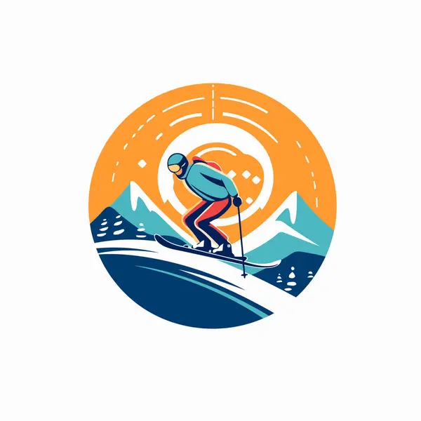 Modello Logo Sciatore Illustrazione Vettoriale Dello Sciatore Montagna — Vettoriale Stock