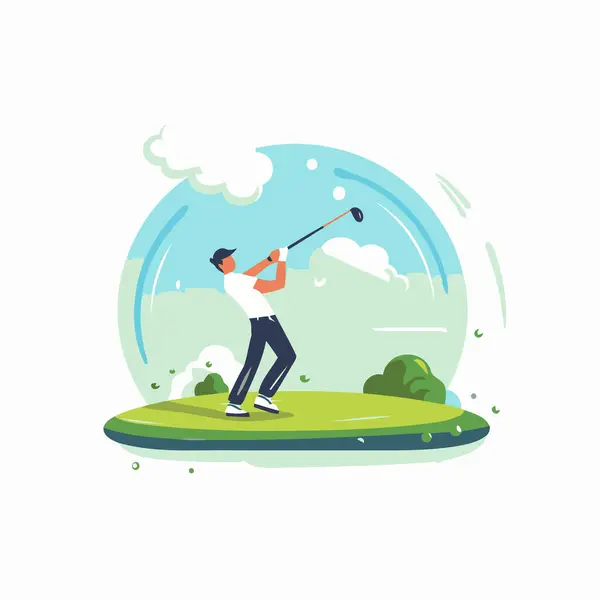 Golfer Playing Golf Flat Style Vector Illustration White Background — Stock Vector
