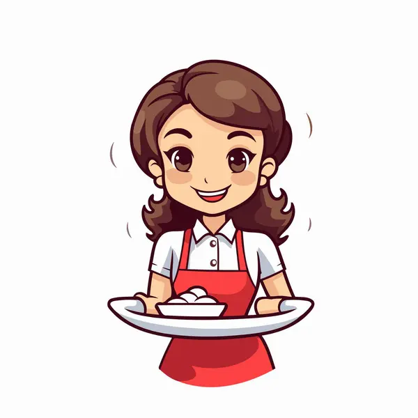 stock vector Vector illustration of a cute little waitress holding a tray of meringue