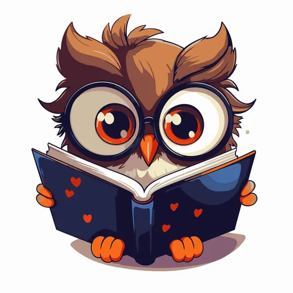 Owl Reading Book Vector Illustration Isolated White Background — Stock Vector