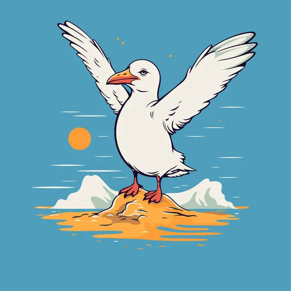 stock vector Vector illustration of a seagull flying in the sky over the sea