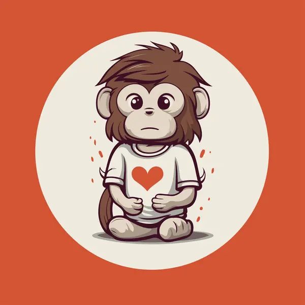 Monkey Cartoon Heart His Hand Vector Illustration — Stock Vector