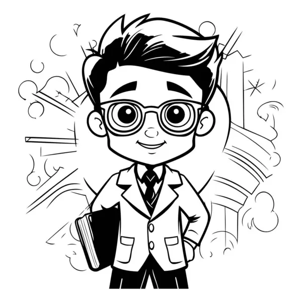 Cute Schoolboy Glasses Briefcase Vector Illustration — Stock Vector