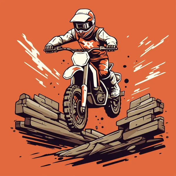 Pilota Motocross Pista Illustrazione Vettoriale Stile Retro — Vettoriale Stock
