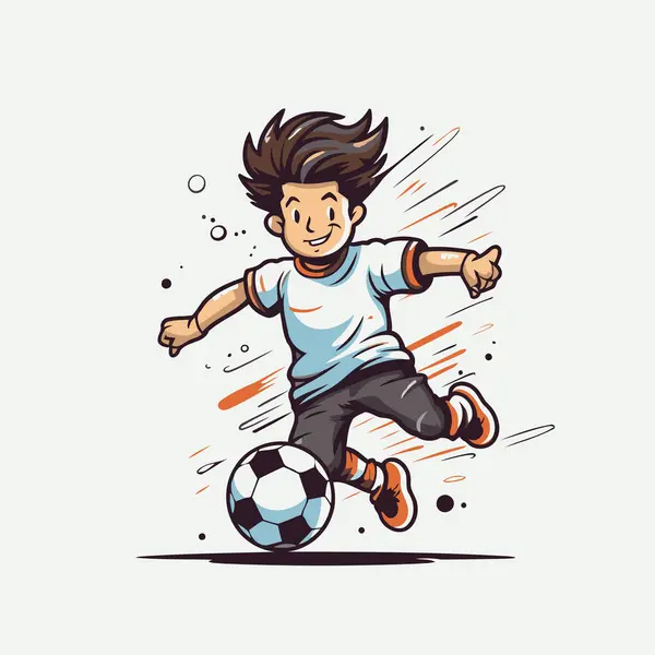 Voetbalspeler Die Bal Schopt Vector Illustratie Cartoon Stijl — Stockvector
