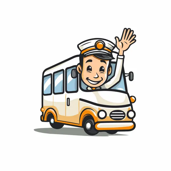 Sailor Boy Driving School Bus Cartoon Character Vector Illustration — Stock Vector