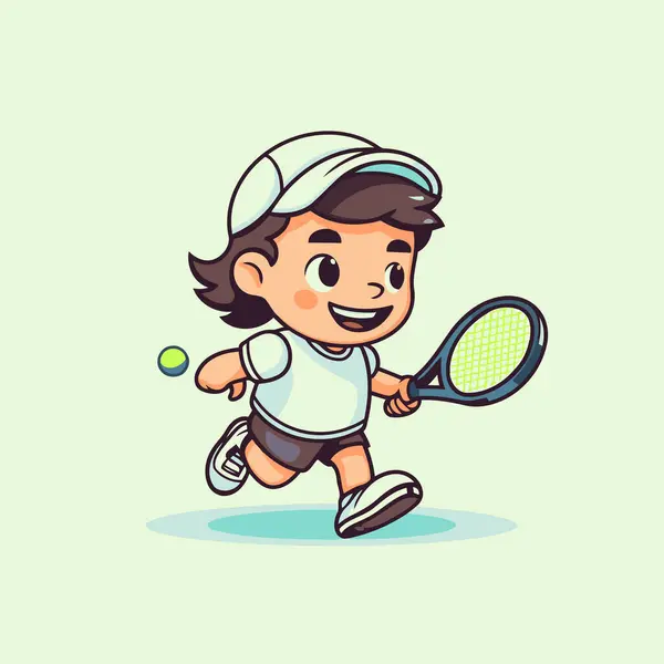 卡通男孩打网球 可爱男孩打网球的矢量图 — 图库矢量图片