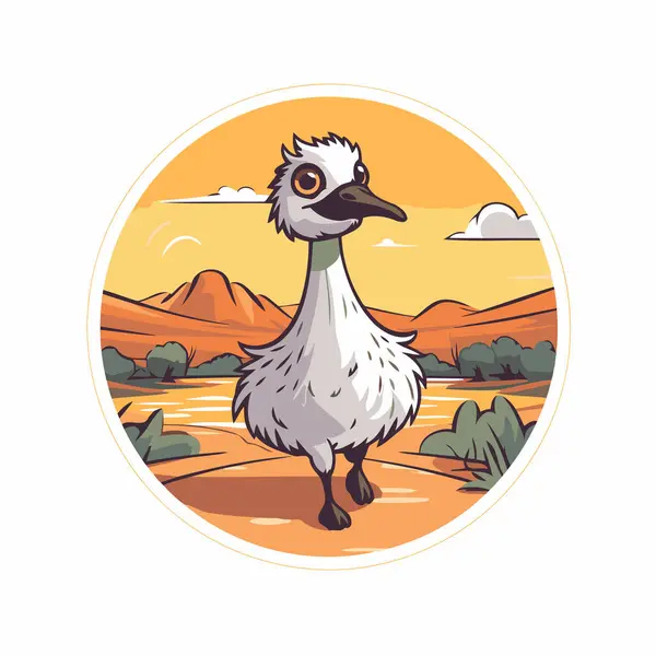Ostrich Background Desert Vector Illustration — Stock Vector