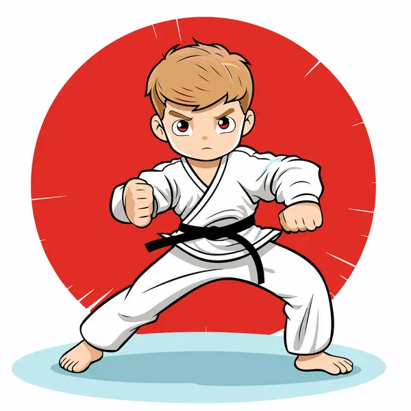 Karate Jongen Vector Illustratie Cartoon Stijl Geïsoleerd Witte Achtergrond — Stockvector