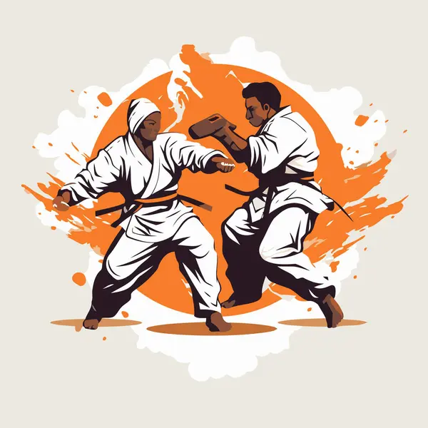 Martial arts. Two karate fighters fighting. vector illustration.