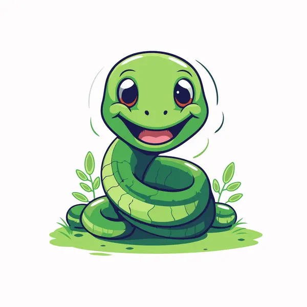 Cute Little Green Snake Cartoon Character Vector Illustration White Background — Stock Vector