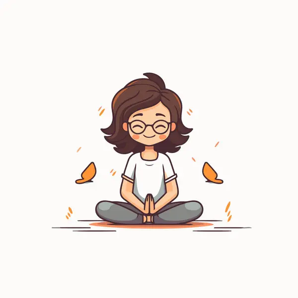 Cute Girl Meditating Lotus Position Vector Illustration — Stock Vector