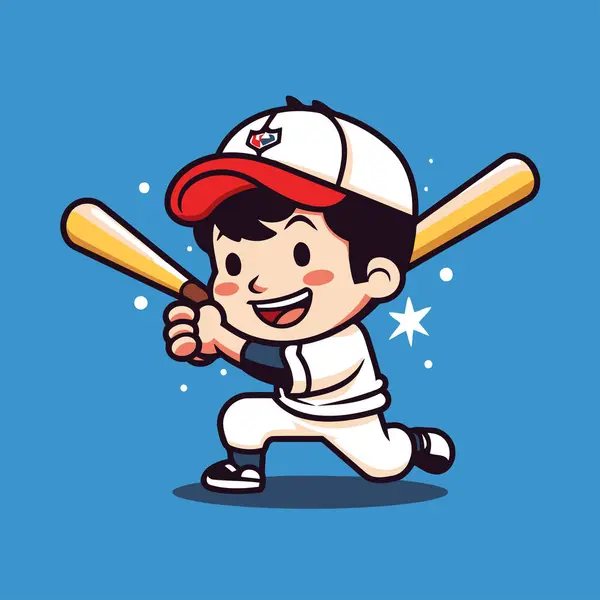 棒球运动员男孩卡通人物吉祥物矢量图解设计 — 图库矢量图片